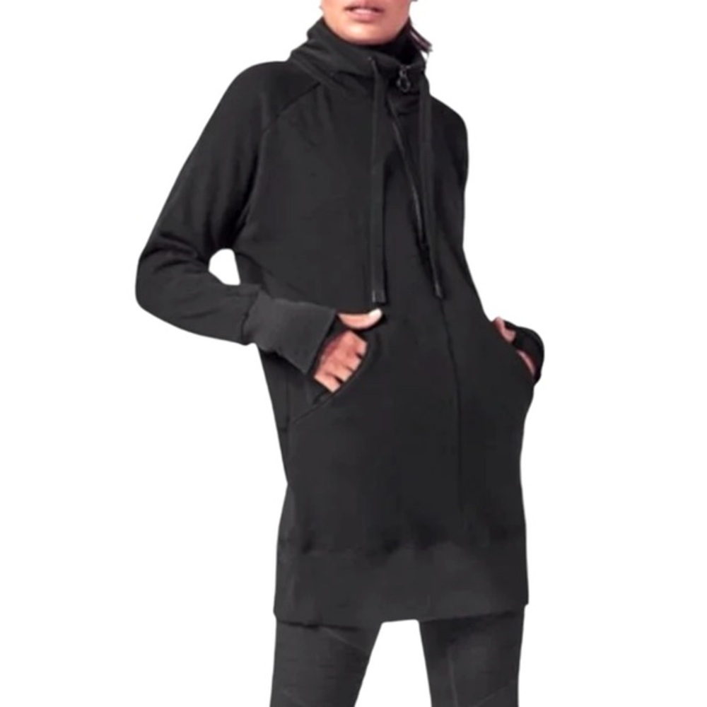 Athleta Cozy Karma Black Dress Sporty Athleisure Quarter Zip Pullover Oversized